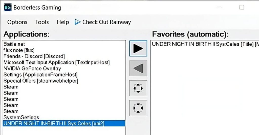 Borderless Gaming add applications to favorites list